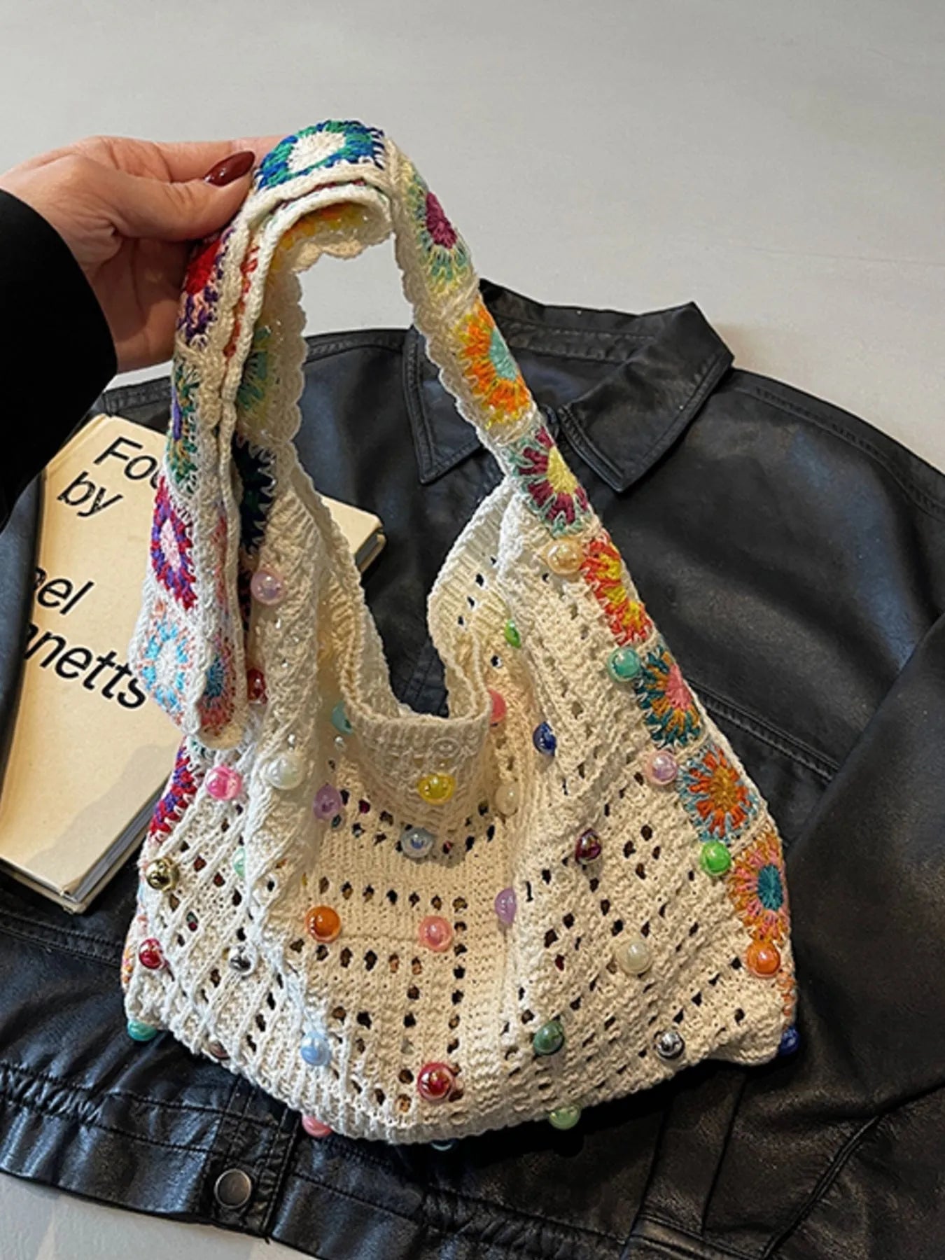 Colorful Beaded Crochet Shoulder BagBag