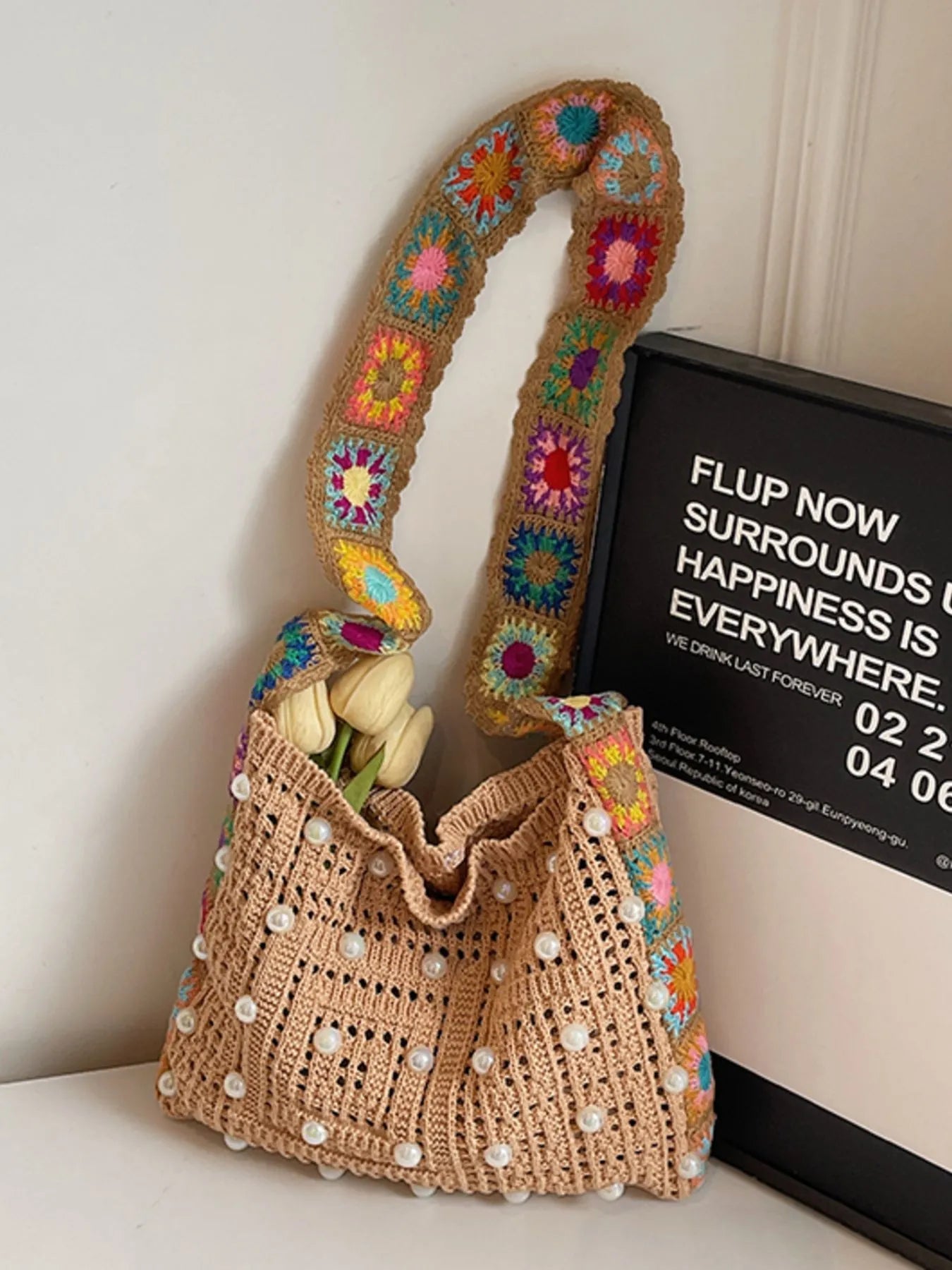 Colorful Beaded Crochet Shoulder BagBag