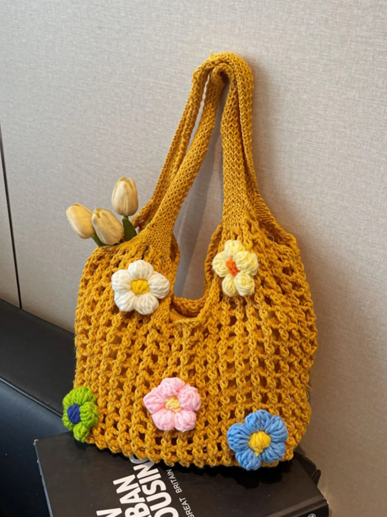 Colorful Floral Crochet Shoulder BagBag