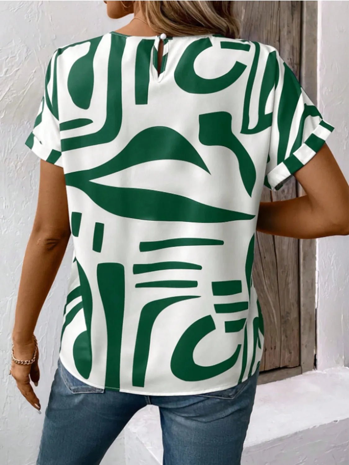 Contrast Round Neck Short Sleeve Blouse