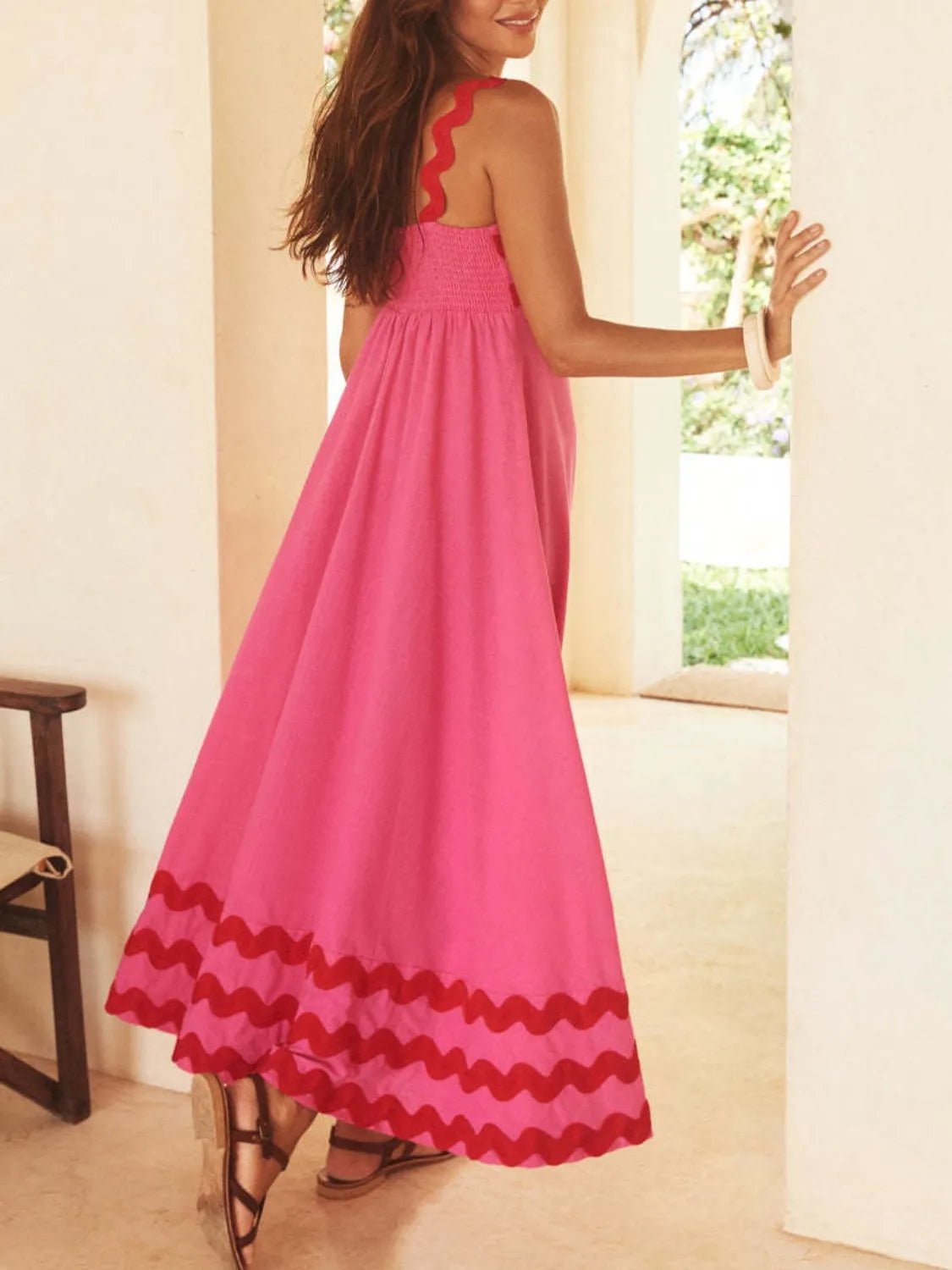 Contrast Trim Square Neck Maxi Cami Dress