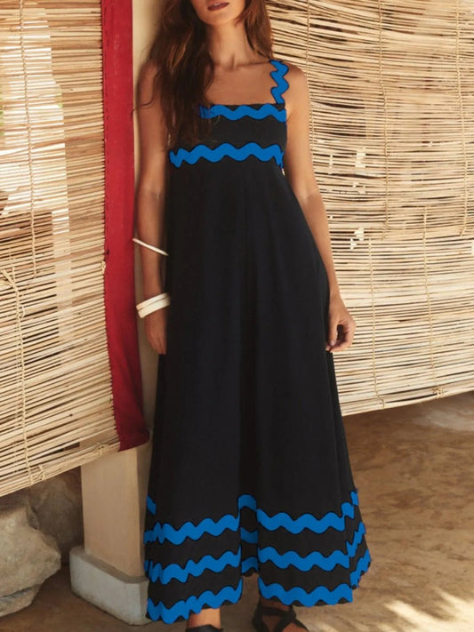 Contrast Trim Square Neck Maxi Cami Dress