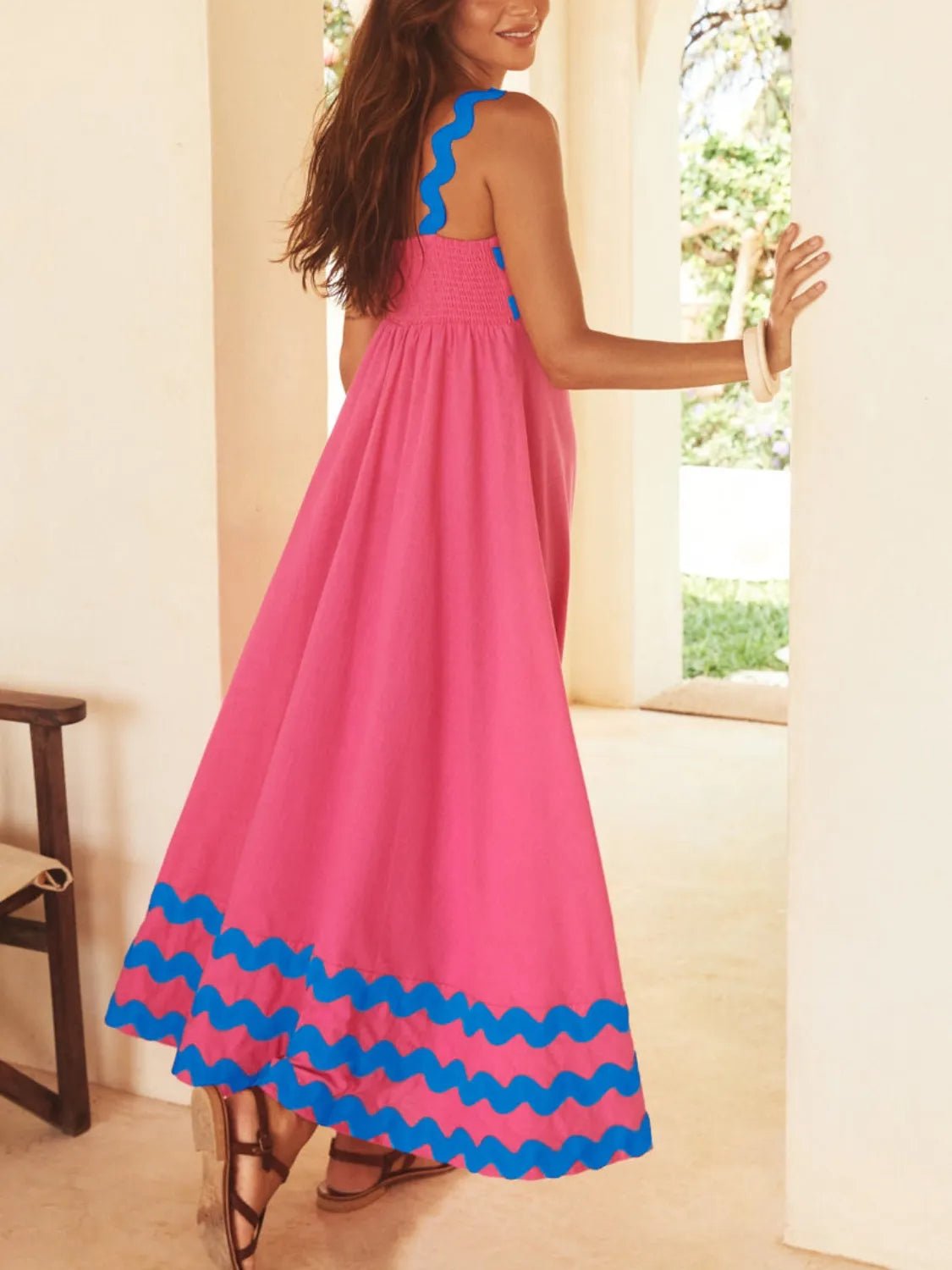 Contrast Trim Square Neck Maxi Cami Dress