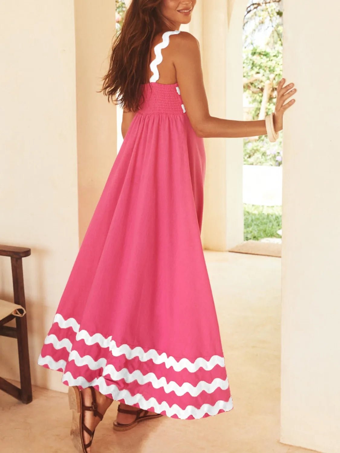 Contrast Trim Square Neck Maxi Cami Dress