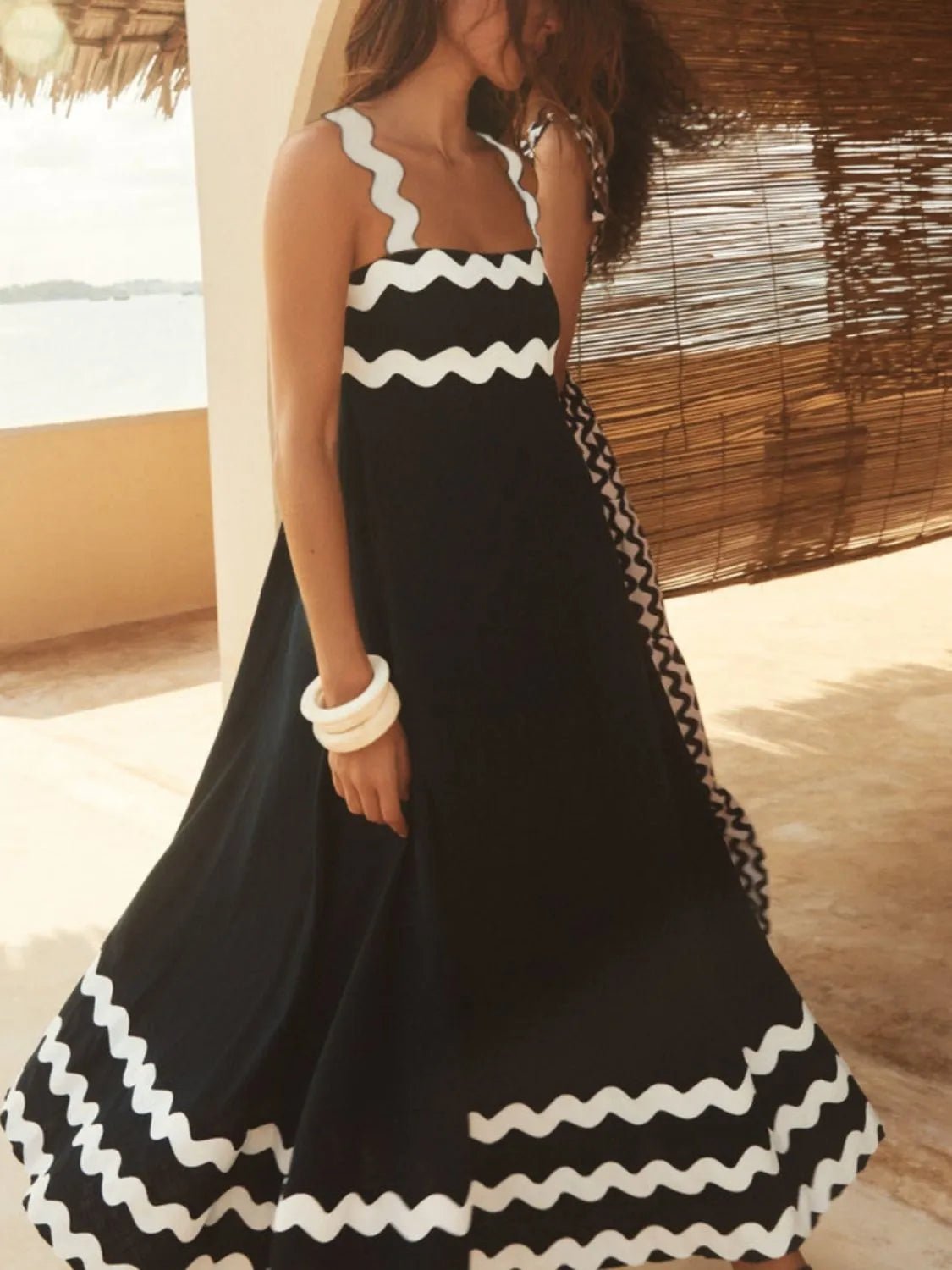 Contrast Trim Square Neck Maxi Cami Dress