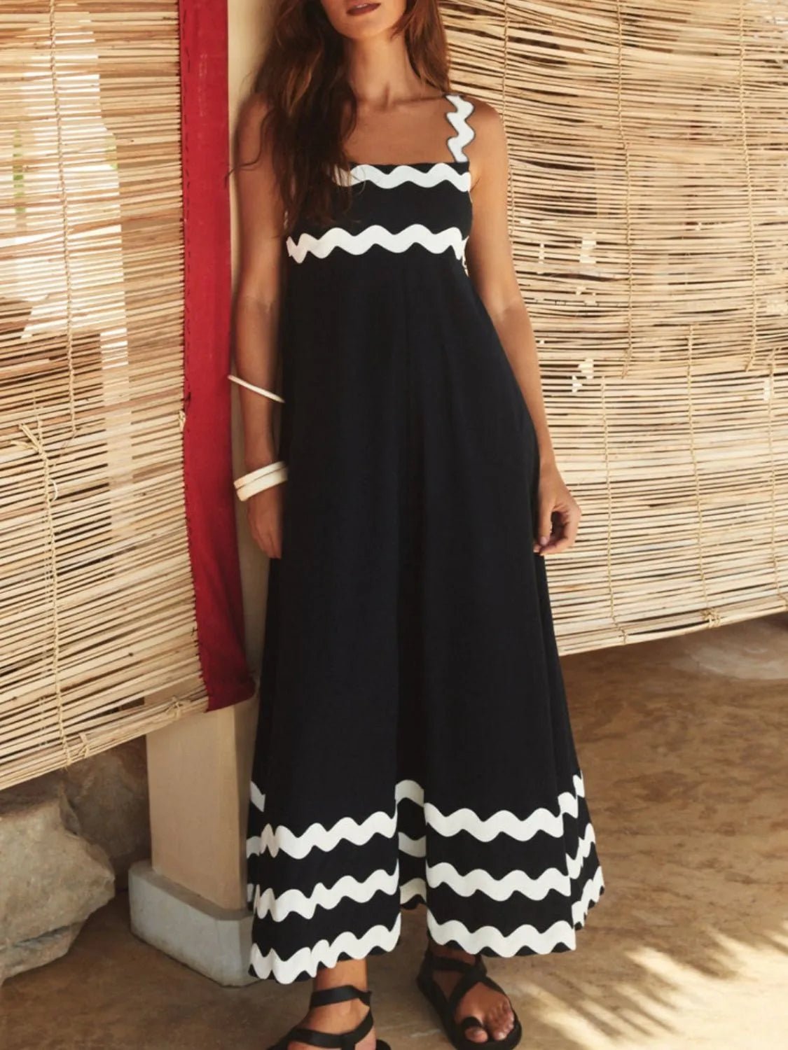 Contrast Trim Square Neck Maxi Cami Dress