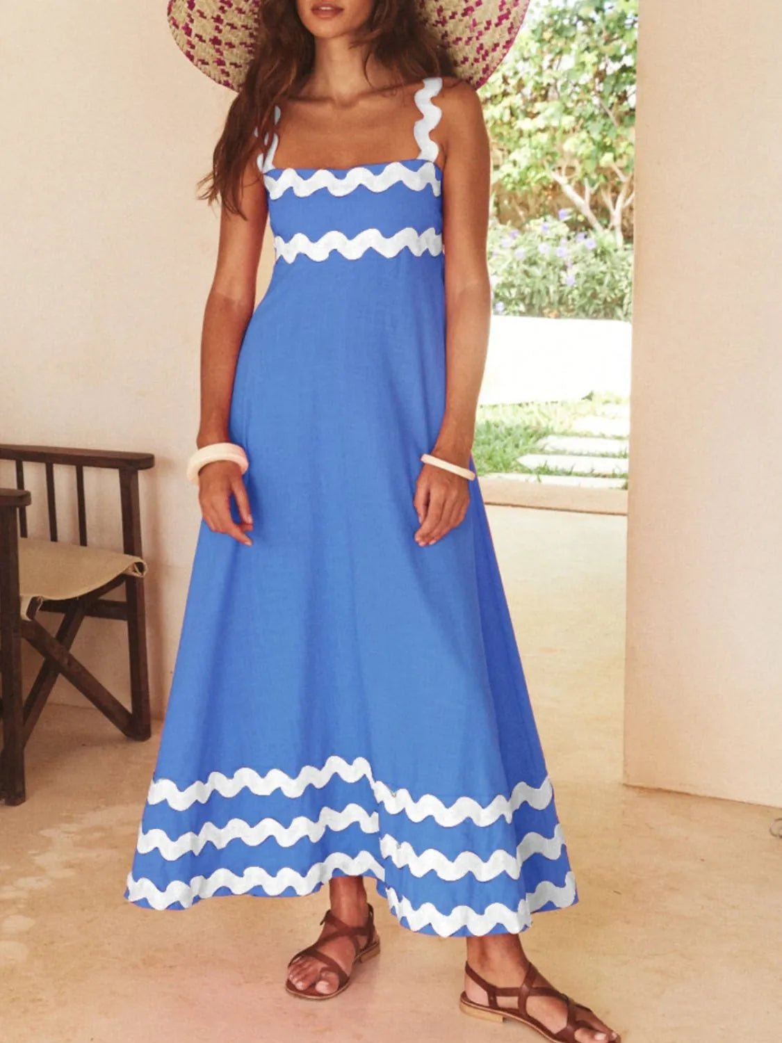 Contrast Trim Square Neck Maxi Cami Dress
