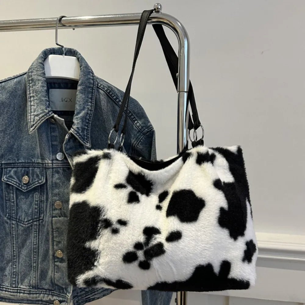 Cow Print Furry Tote BagBag