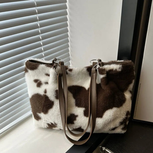 Cow Print Furry Tote BagBag
