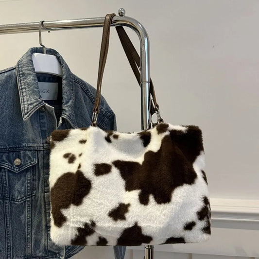 Cow Print Furry Tote BagBag