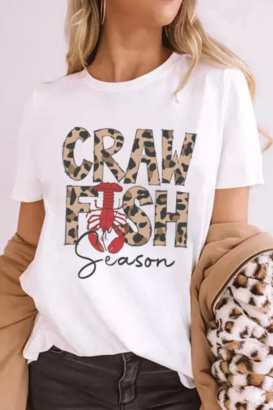 CRAWFISH SEASON Leopard Round Neck Short Sleeve T-Shirt - Classique Collection