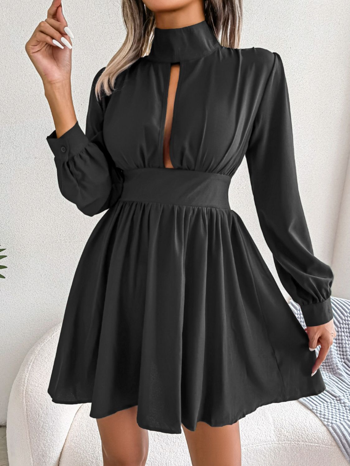 Cutout Turtleneck A - Line Mini Dress