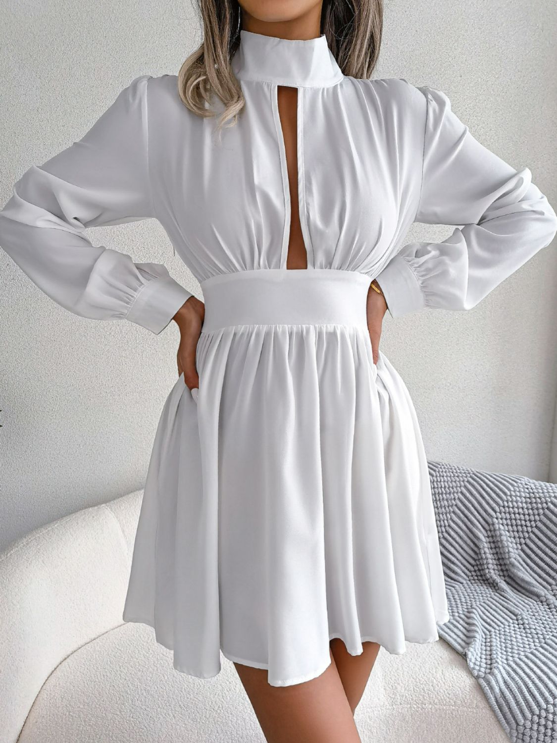 Cutout Turtleneck A - Line Mini Dress
