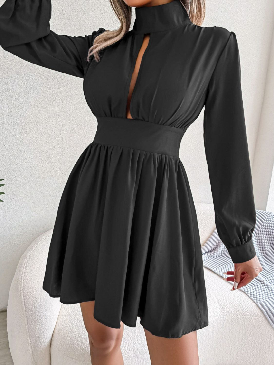 Cutout Turtleneck A - Line Mini Dress