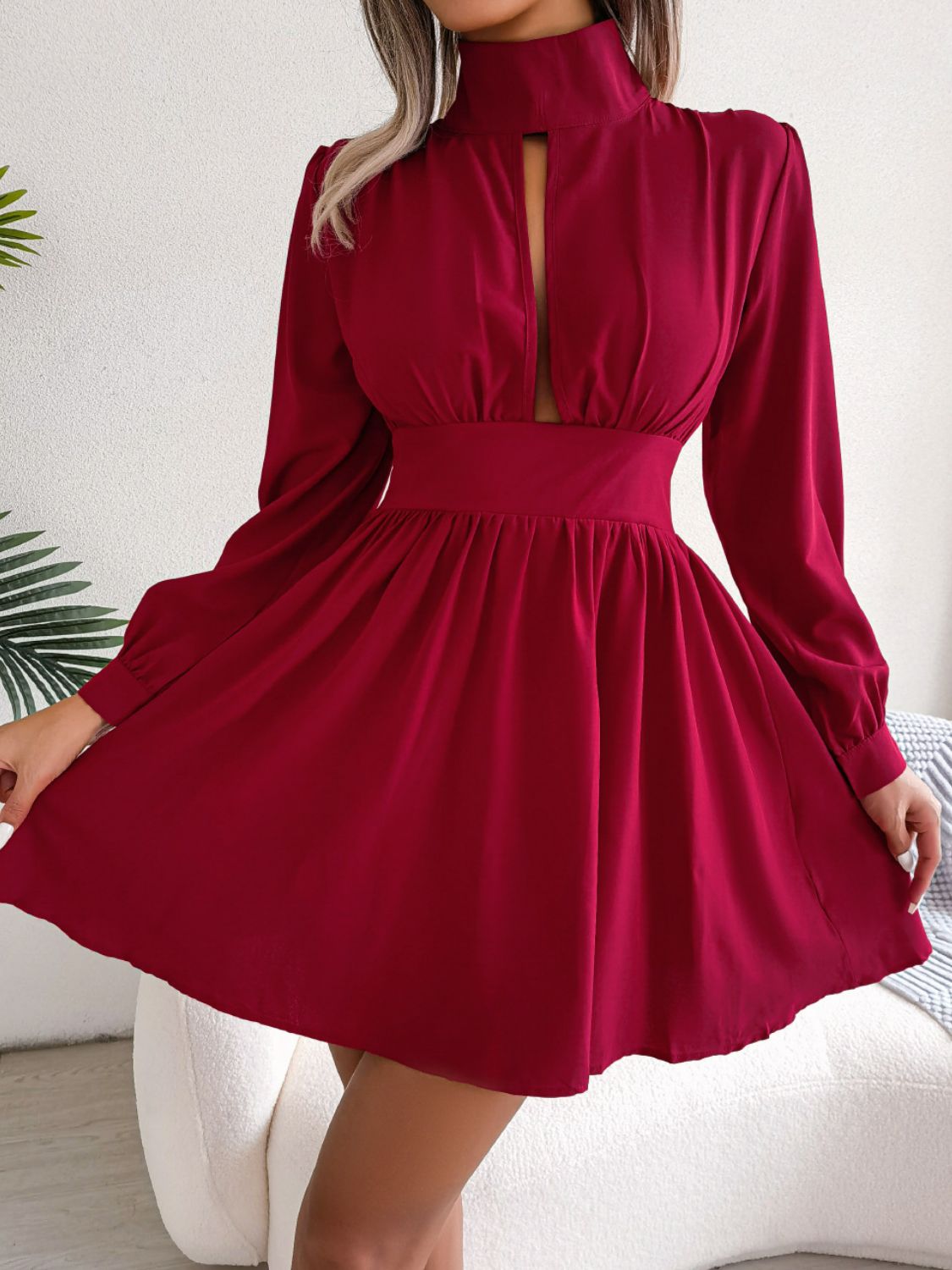 Cutout Turtleneck A - Line Mini Dress