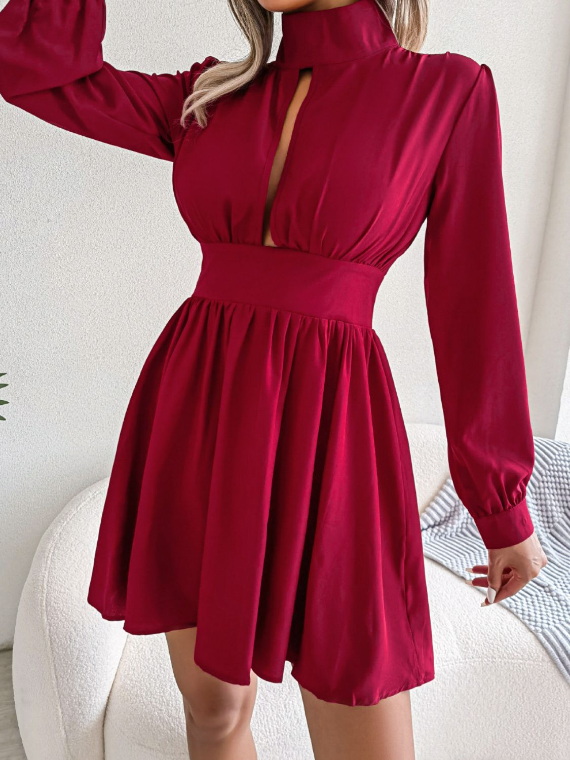 Cutout Turtleneck A - Line Mini Dress