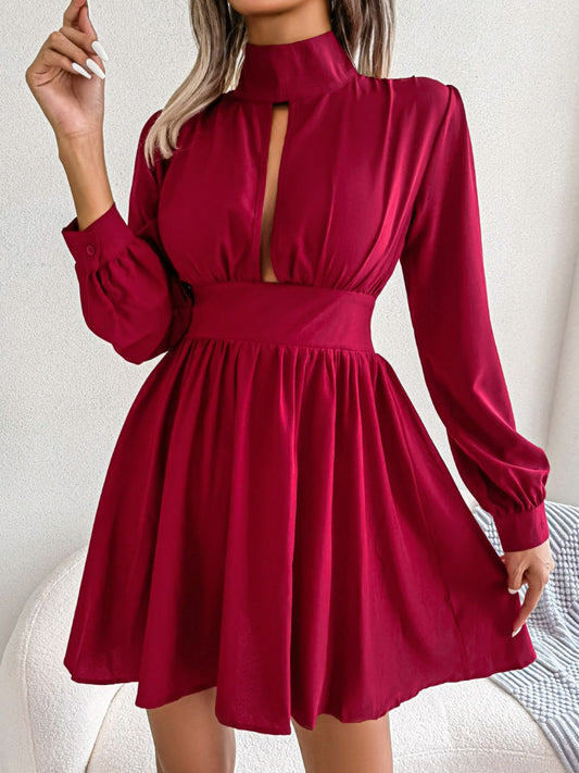 Cutout Turtleneck A - Line Mini Dress