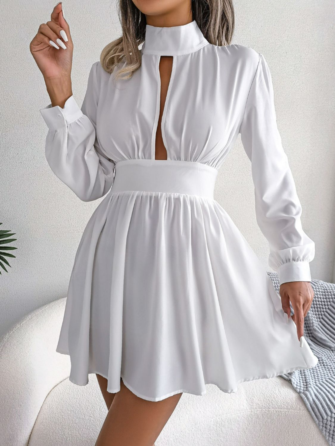 Cutout Turtleneck A - Line Mini Dress