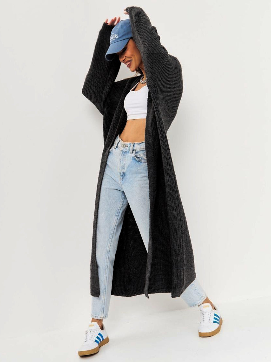 Open Front Long Sleeve Longline Cardigan - ClassiQ