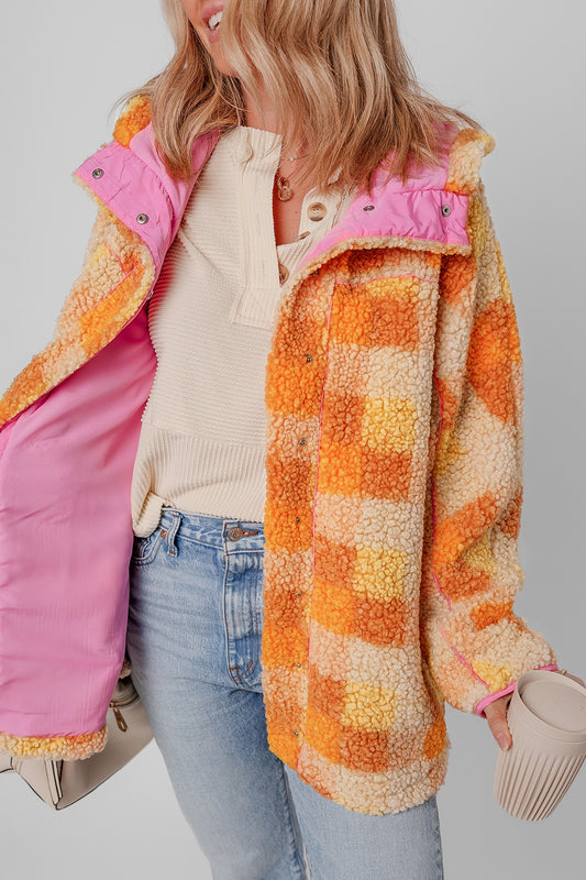 Checkered Long Sleeve Sherpa Hooded Jacket - Classique Collection