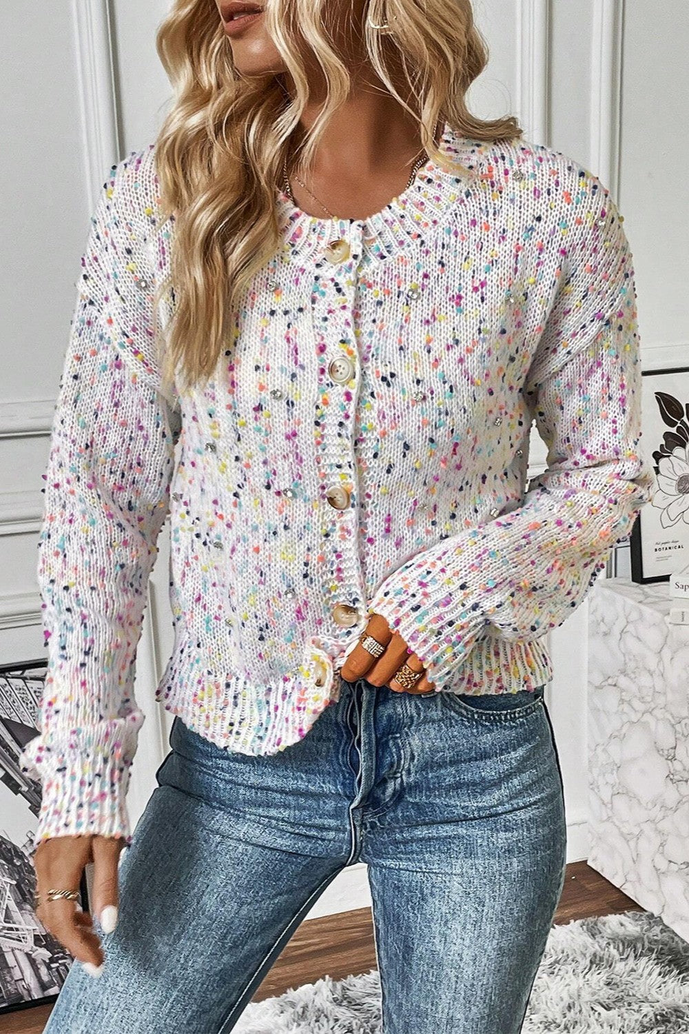 Confetti Button Up Long Sleeve Cardigan - ClassiQ