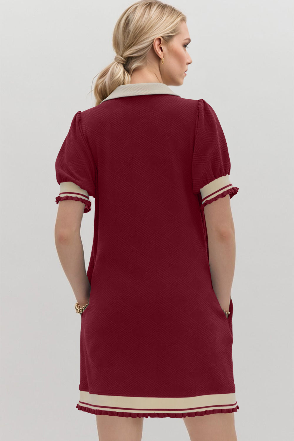 Oh Frill Contrast Trim Johnny Collar Short Sleeve Mini Dress - Classique Collection