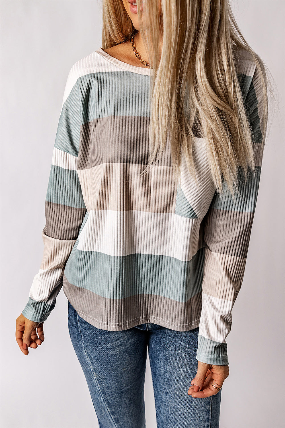 Wide Stripe Top with Pocket - ClassiQ