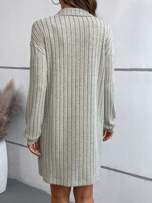 Ribbed Collared Neck Long Sleeve Dress - Classique Collection