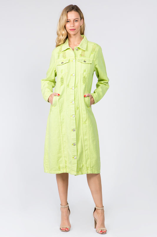 American Bazi Button Up Distressed Denim Dress - Classique Collection