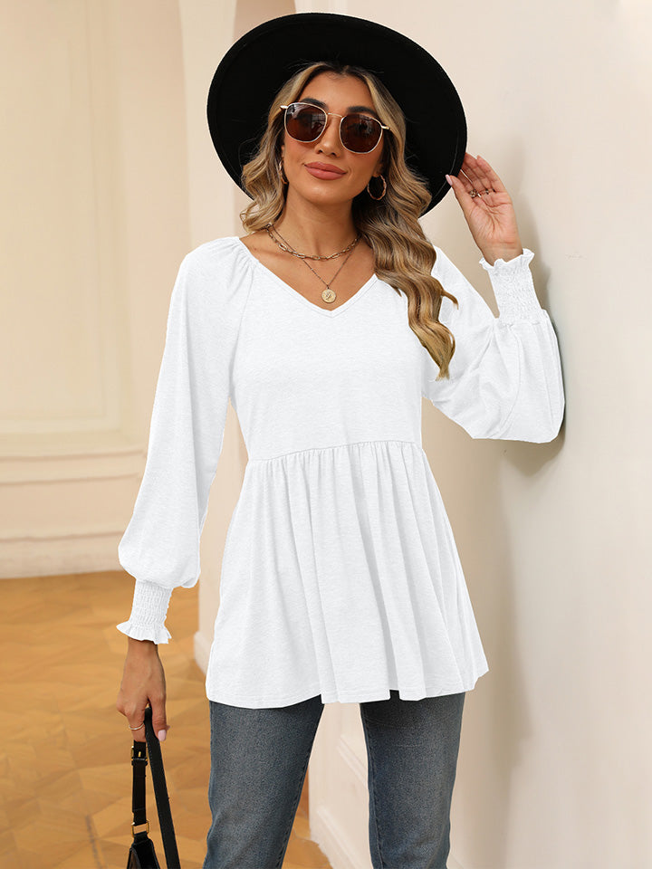 V-Neck Lantern Sleeve Blouse - Classique Collection
