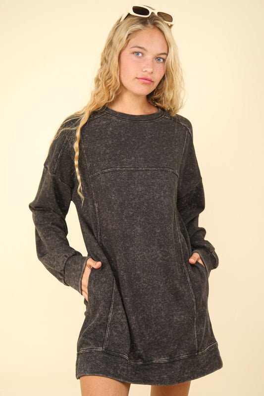 VERY J Mineral Washed Oversized Sweatshirt Mini Dress - Classique Collection