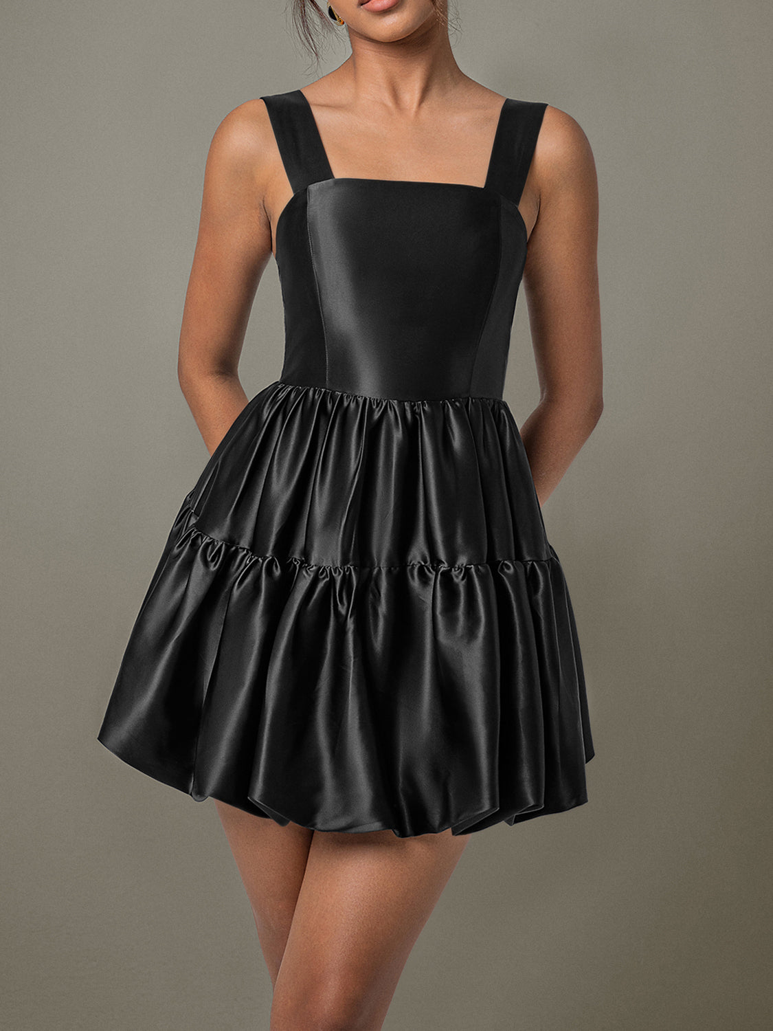 Ruched Square Neck Wide Strap Mini Dress - Classique Collection