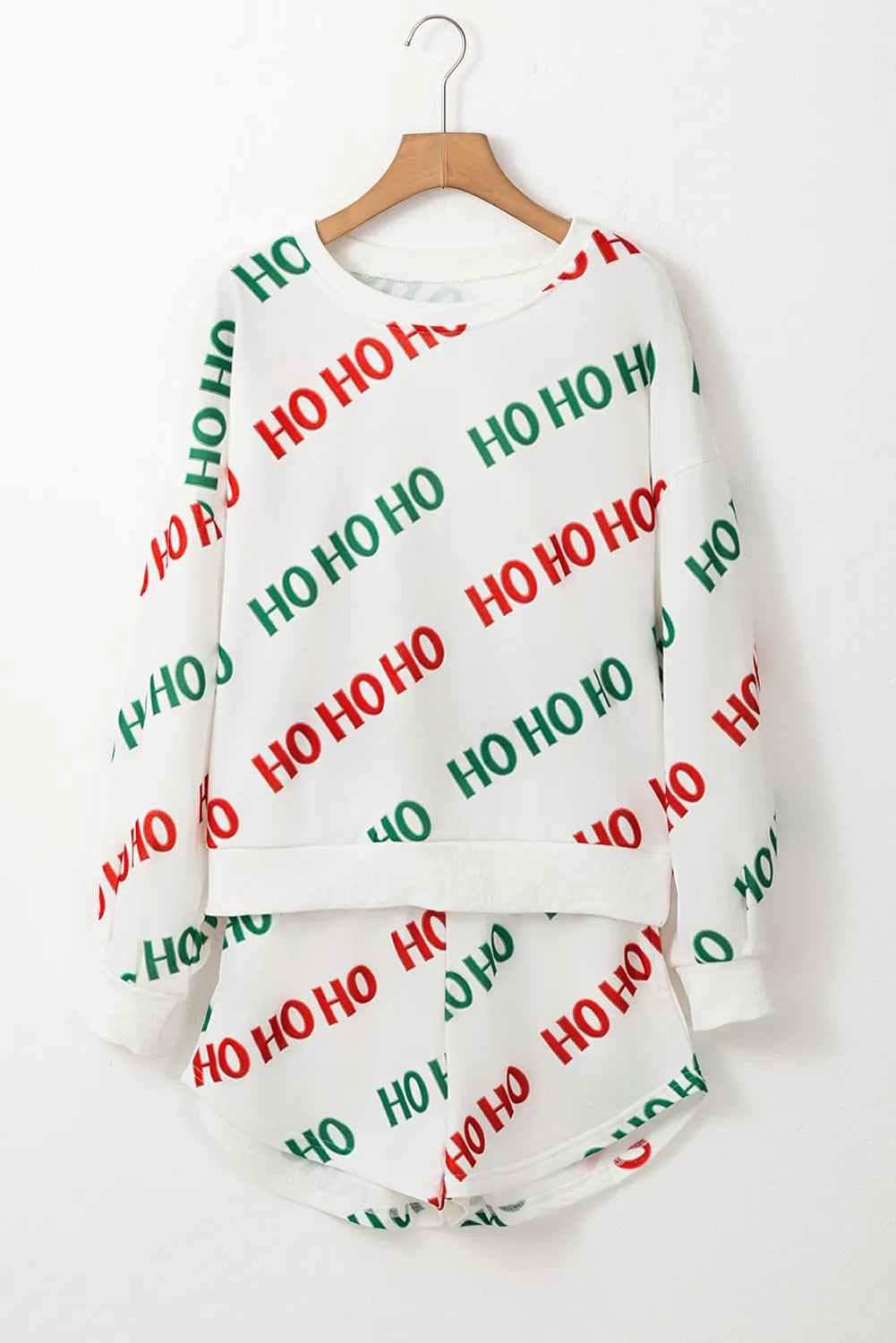 Letter Print Round Neck Long Sleeve Top and Shorts Set - ClassiQ