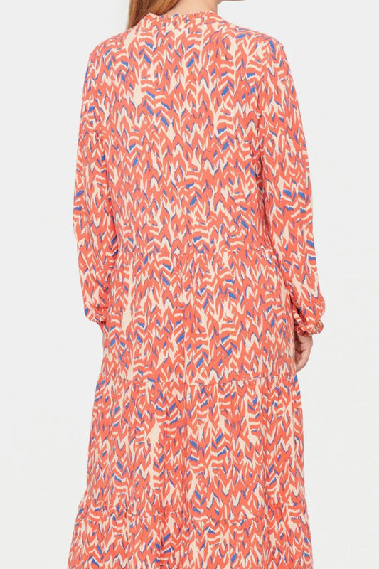 Plus Size Printed Notched Long Sleeve Dress - Classique Collection