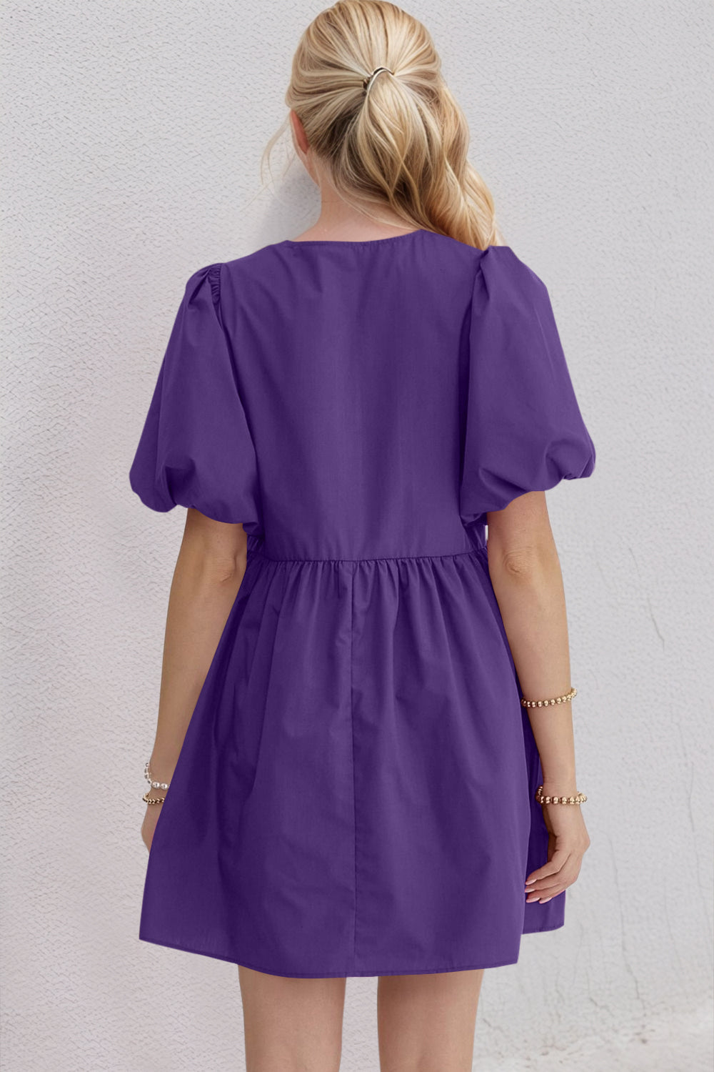 Oh Bow Ruched Puff Sleeve Mini Dress - Classique Collection