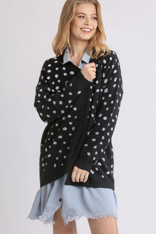 Umgee Polka Dot Open Front Drop Shoulder Cardigan - ClassiQ