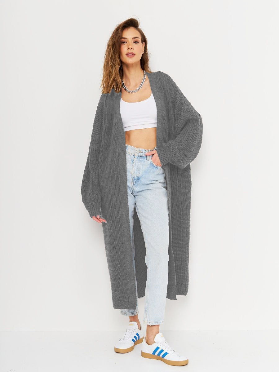 Open Front Long Sleeve Longline Cardigan - ClassiQ