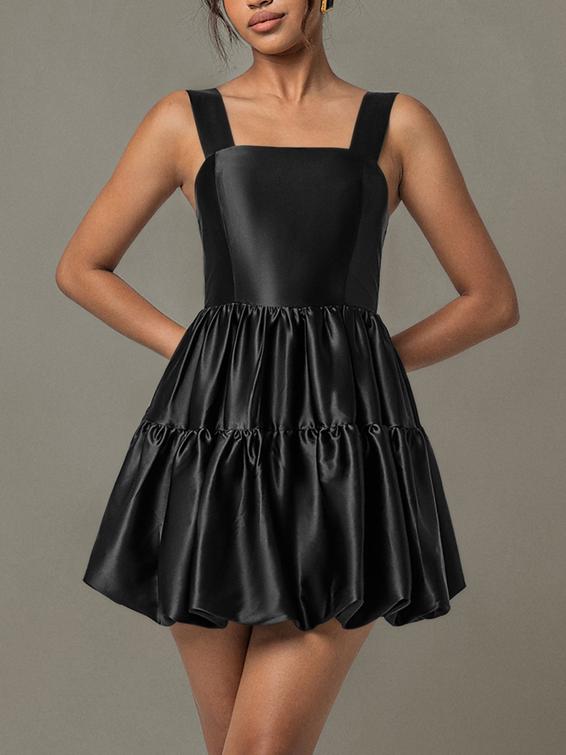 Ruched Square Neck Wide Strap Mini Dress - Classique Collection