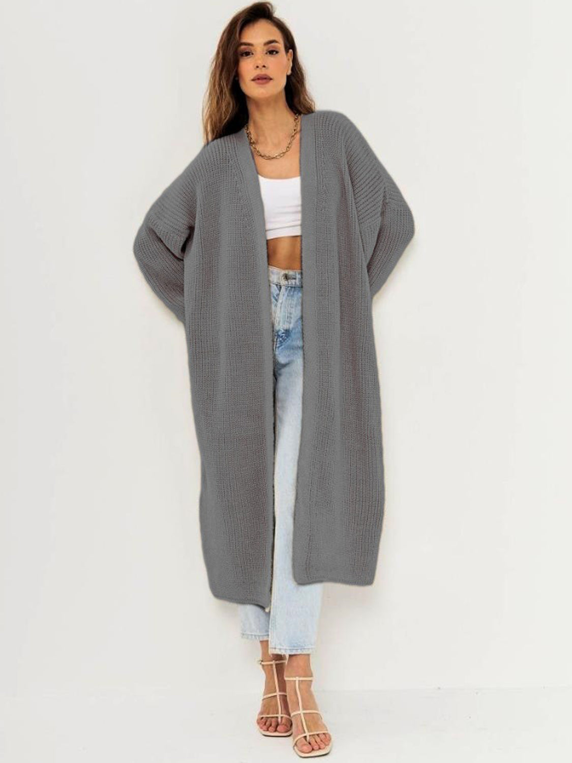 Open Front Long Sleeve Longline Cardigan - ClassiQ
