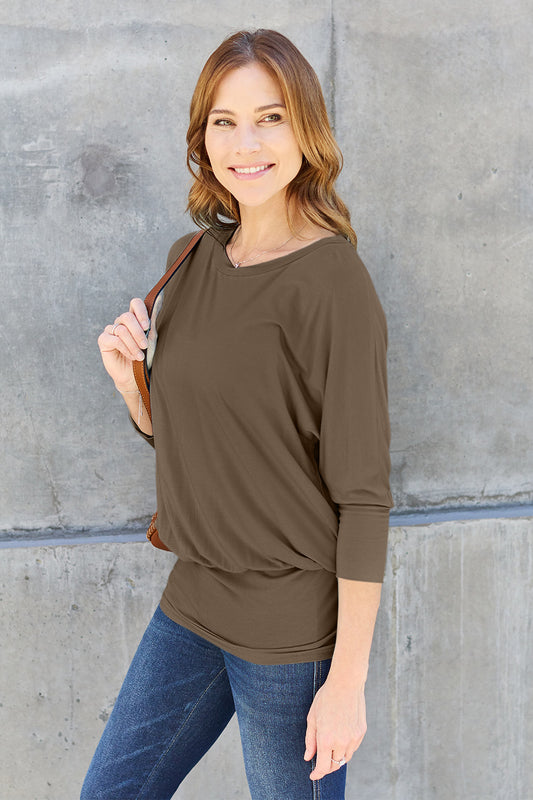 Basic Bae Full Size Round Neck Batwing Sleeve Top - Classique Collection