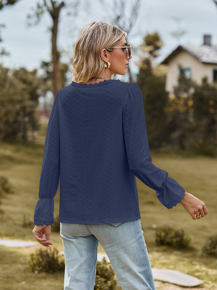 V-Neck Flounce Sleeve Blouse - Classique Collection