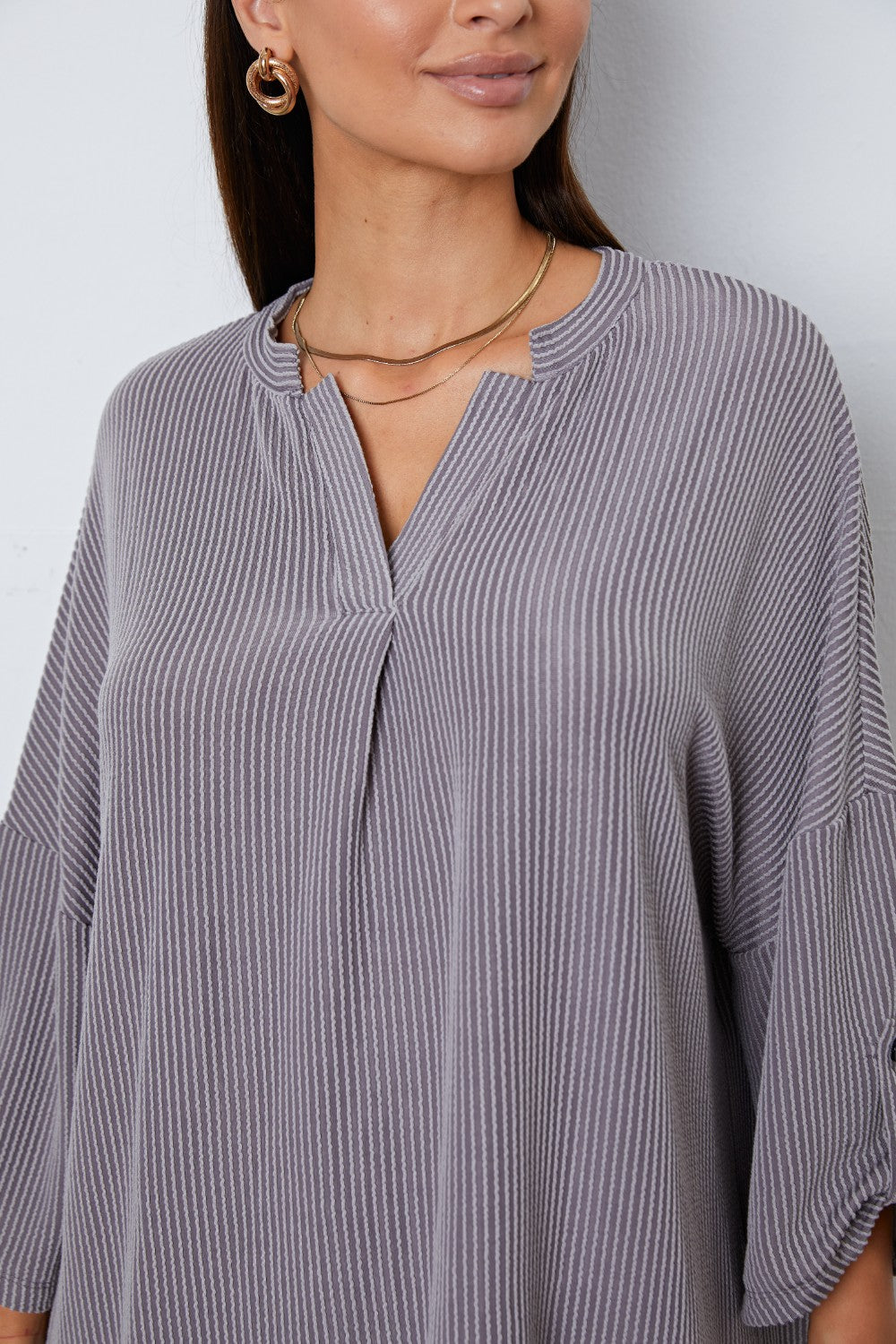 Notched Roll-Tab Sleeve Blouse - Classique Collection