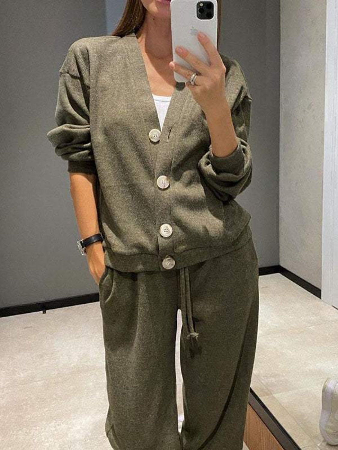 Full Size Button Up Long Sleeve Top and Pants Set - ClassiQ