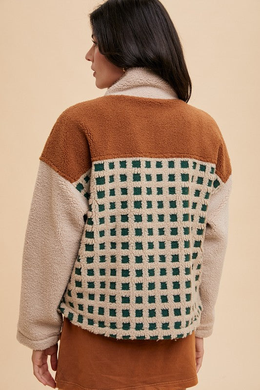 Annie Wear Plaid Zip Up Drop Shoulder Sherpa Jacket - ClassiQ