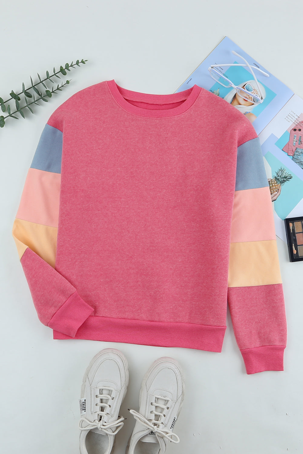 Color Block Round Neck Long Sleeve Sweatshirt - ClassiQ