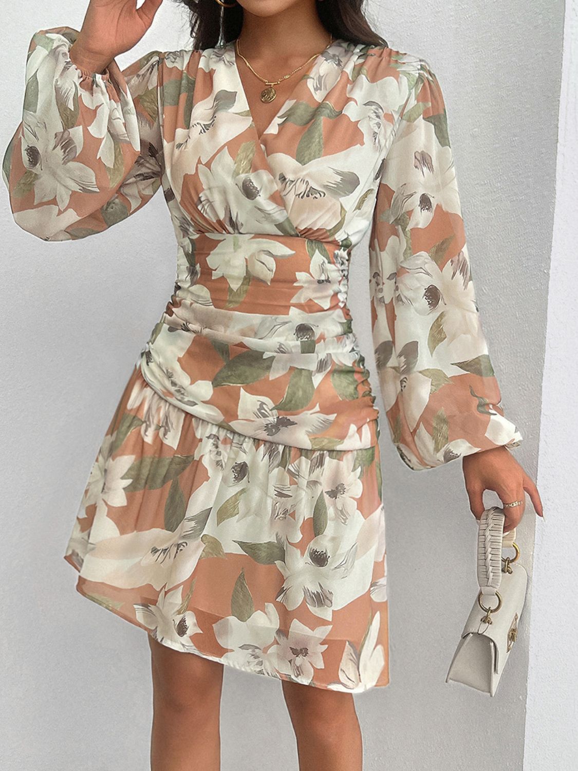 Devine Smocked Printed Long Sleeve Dress - Classique Collection