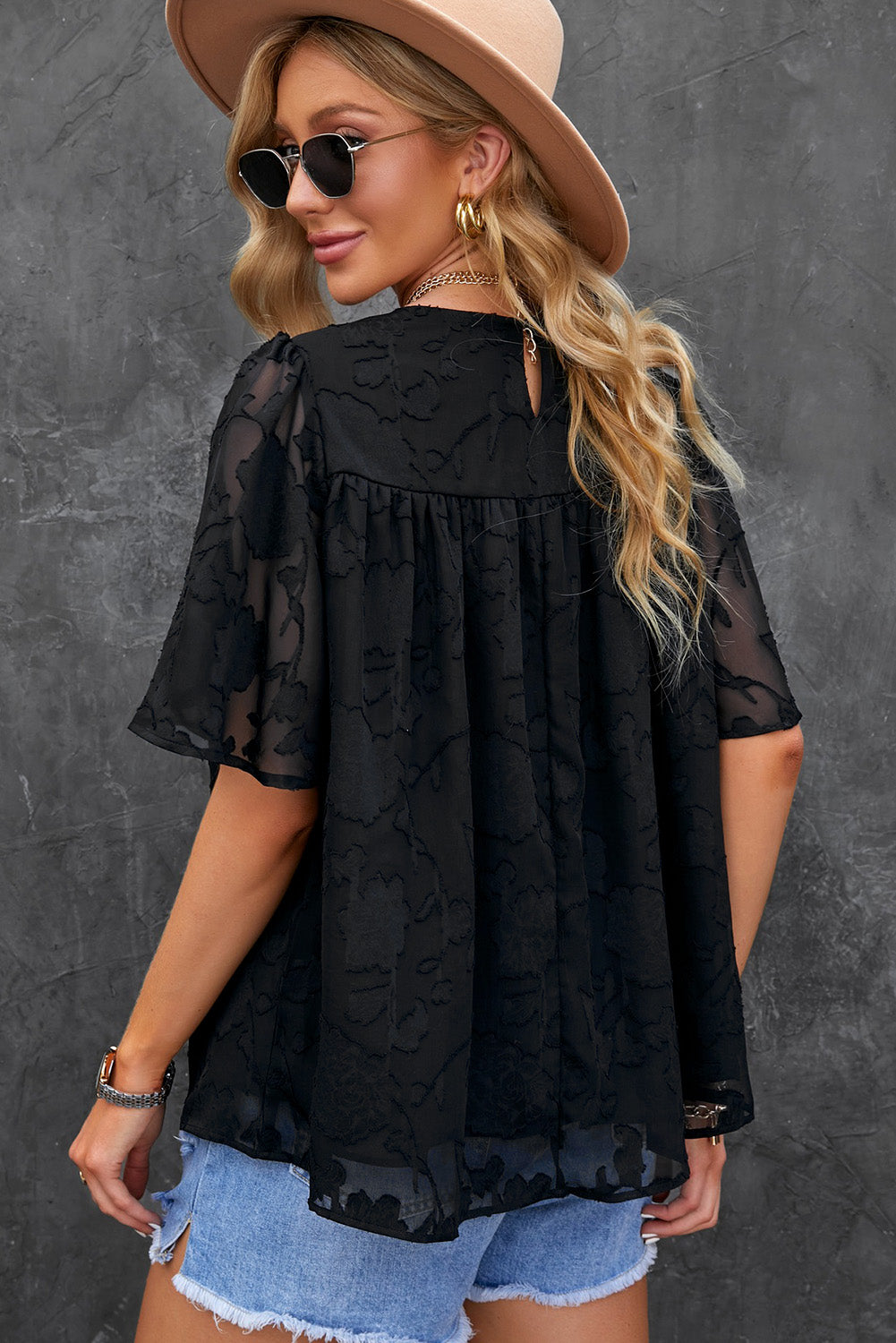 Round Neck Puff Sleeve Blouse - Classique Collection