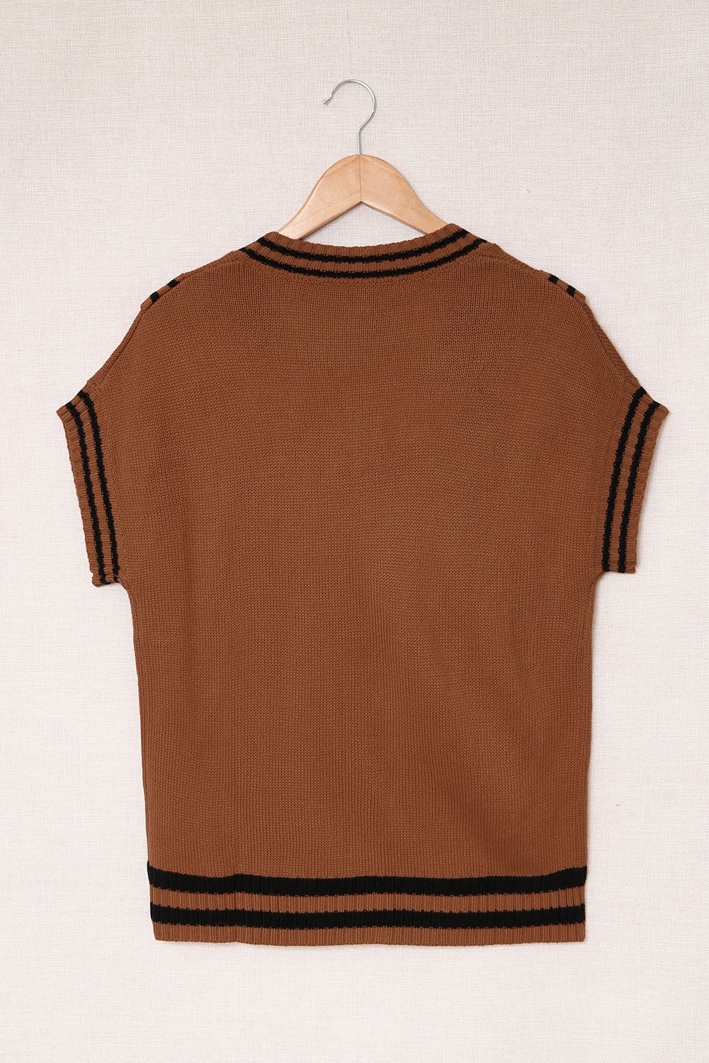 Striped Trim V-Neck Sweater Vest - ClassiQ