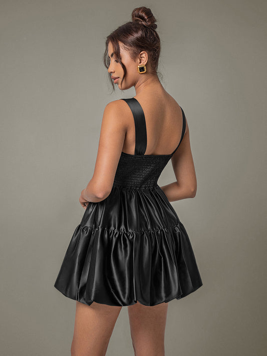 Ruched Square Neck Wide Strap Mini Dress - Classique Collection
