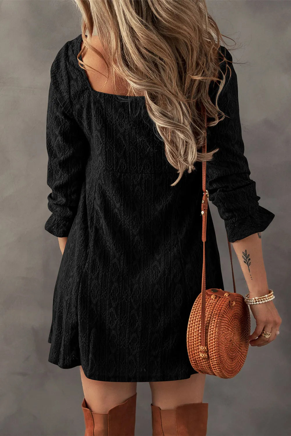 Textured Square Neck Mini Dress - Classique Collection